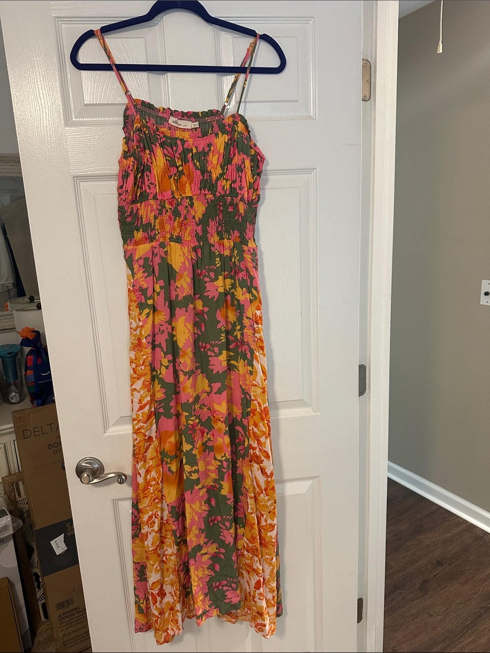 Millibon Floral Maxi Dress in Olive, Pink & Orange